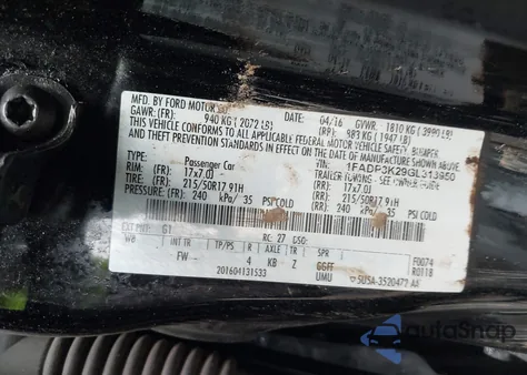 2016 Ford Focus Se from USA, damaged, VIN 1FADP3K29GL313950
